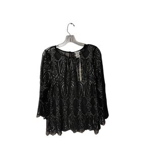 Ultra Pink Women's Black Metallic Scheer Long Sleeve Party Holiday Dressy Top M